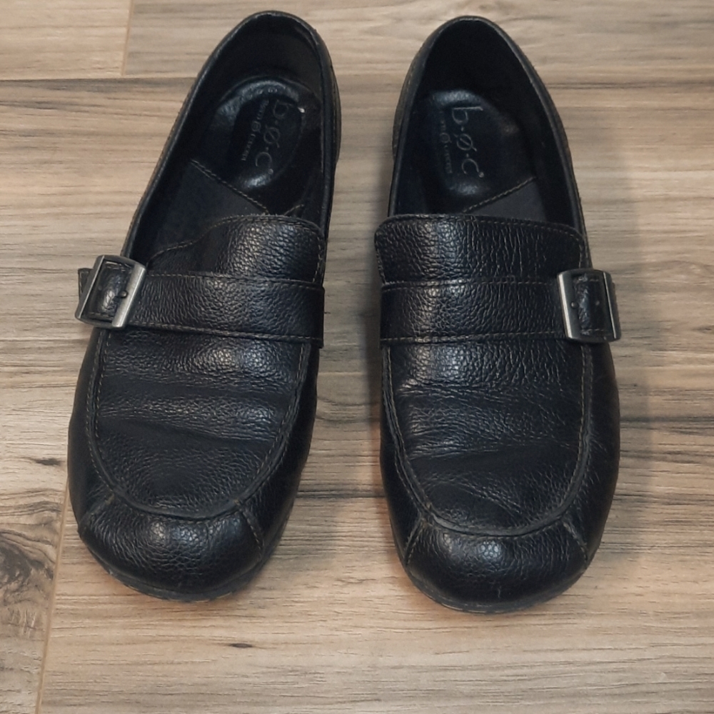 BOC Black Leather Loafers with silver buckle size 10